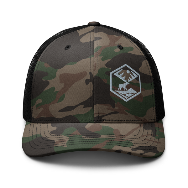 BLACK CAMO - Silver Hex Trucker Cap
